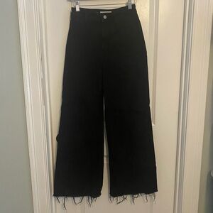 MNG Catherine Black Wide Leg Raw Hem Jeans